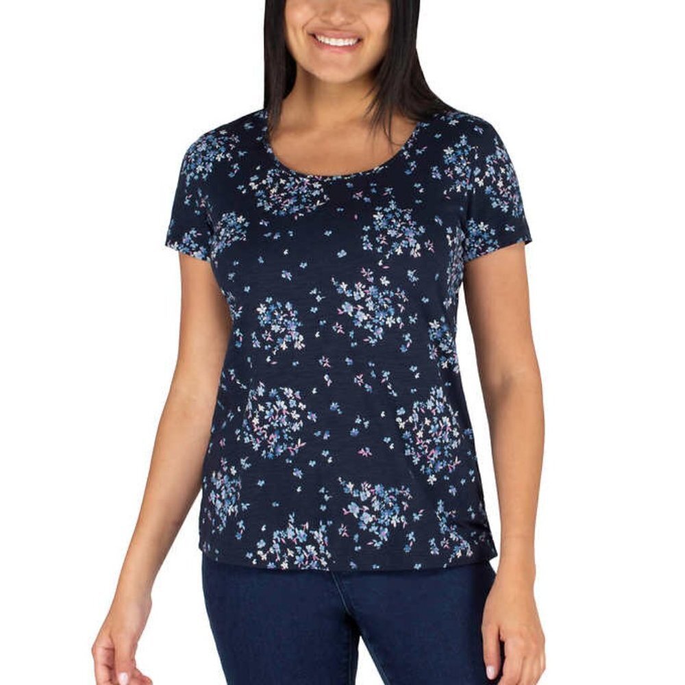 🍀 NEW Nicole Miller Printed Slub Knit Tee | bLUE fLORAL
